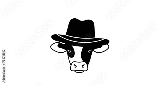 Dapper cow wearing a hat charming farm animal character design for branding and design projects Flat design vector illustration white background.
