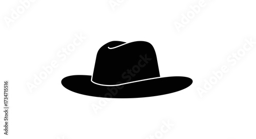 Classic black cowboy hat silhouette style icon representing western style and fashion accessories Flat design vector illustration white background.