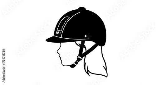 Equestrian riding helmet profile sketch for horseback riding safety and style Flat design vector illustration white background.