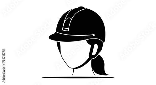 Equestrian riding helmet headgear silhouette for horseback riding safety and style Flat design vector illustration white background.