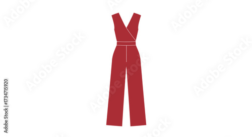 Stylish red jumpsuit fashion apparel garment clothing women's wear elegant design Flat design vector illustration white background.