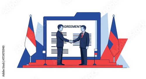 International agreement concept with handshake illustration symbolizing cooperation and diplomacy