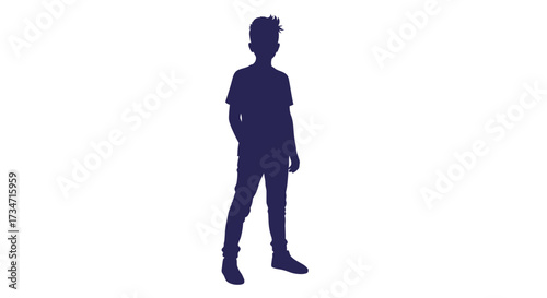 Silhouette of a young boy standing confidently full body isolated on ready for design Flat design vector illustration white background.