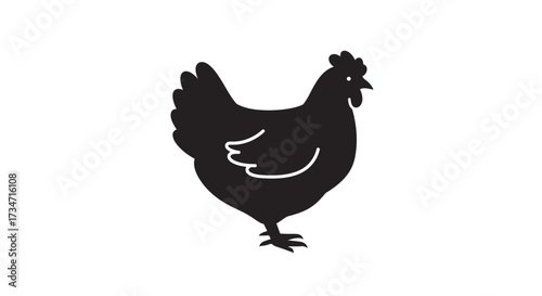 Simple silhouette of a chicken fowl standing proudly displaying its feathered form Flat design vector illustration white background.