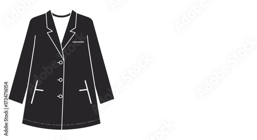 Classic black blazer outfit fashion apparel clothing style design sketch icon Flat design vector illustration white background.