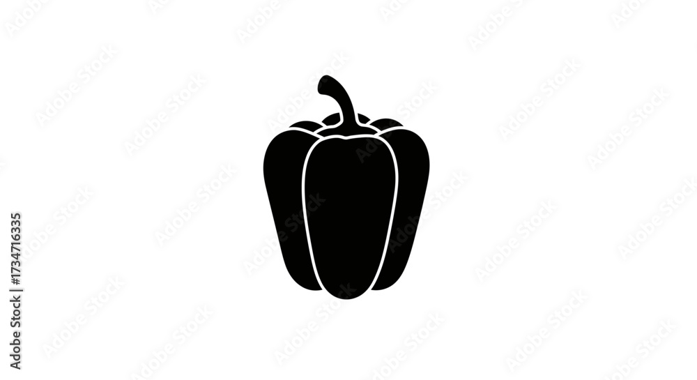 Obraz premium Bold black silhouette of a bell pepper ready for culinary creations Flat design vector illustration white background.