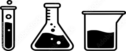 Laboratory glass icon vector. Science, test tube, comical flask solid, and line illustration