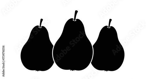 Three silhouetted pears displayed together representing healthy eating and fresh fruit options Flat design vector illustration white background.