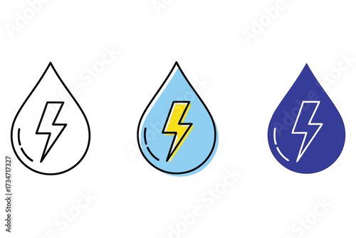 Vector art of water energy icon set collection of hydro power, renewable energy, and sustainable resource symbols in a modern, minimalist design for web and print