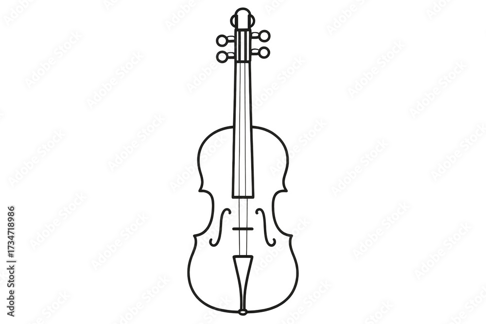 Fototapeta premium Simple black outline illustration of a violin, isolated on transparent background, music