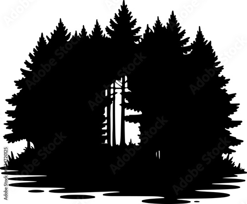 Silhouette of a Forest A Dramatic Black and White Nature Scene with Pine Trees