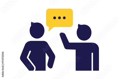 Vector art of two people are talking, the image shows two people in silhouette, with a speech bubble above them the speech bubble contains three dots