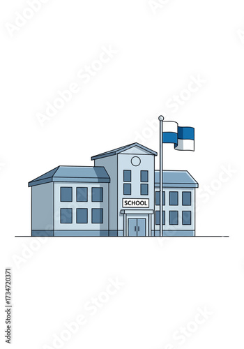 Modern Flat Vector School Building Illustration With Flag