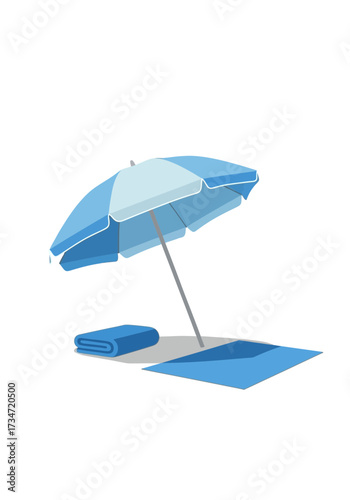 Minimalist Summer Beach Scene With Umbrella and Towel