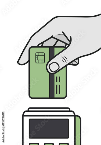 Flat Vector Hand Paying With Credit Card Terminal