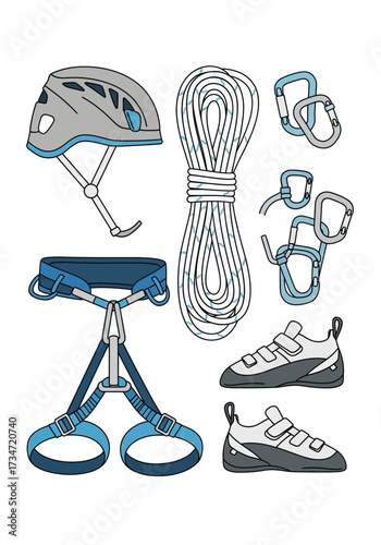 Flat Vector Climbing Equipment Gear Set Illustration