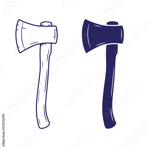 Two simple axe illustrations showcasing a dark blue and outline style on white background