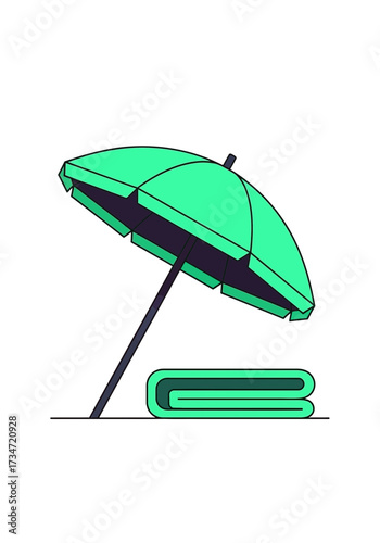 Flat Vector Illustration of Beach Umbrella and Towel