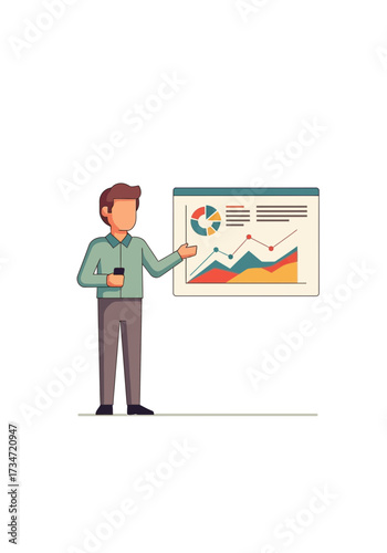 man presenting data charts, flat style clip art preview