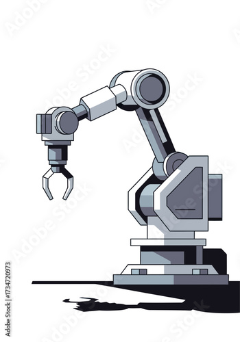 Clean Flat Vector Illustration of an Industrial Robot Arm