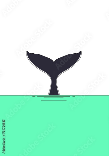 Minimalist Whale Tail Diving Into Ocean Water Vector