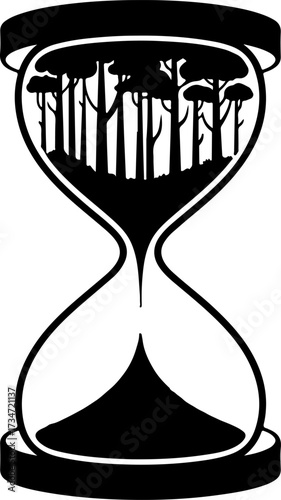 Forest Time Symbol of Environmental Change Within an Hourglass Silhouette