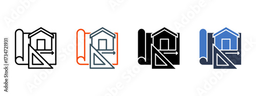 Blueprint Planning multiple icon style vector illustration