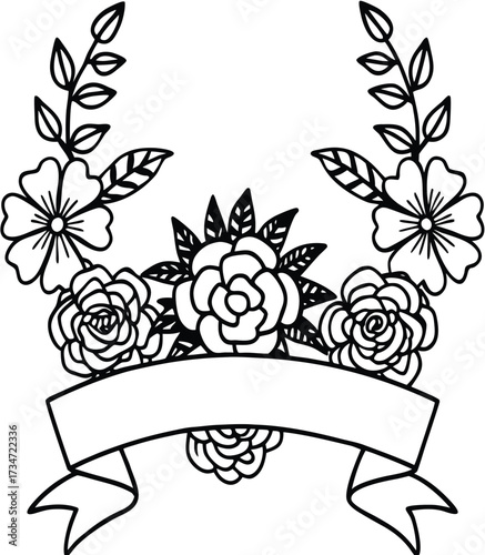 Abstract floral background frame with rose flower vector pattern design and leaf illustration drawing decoration element vintage art