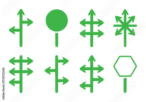 Collection of Green Directional Arrows and Signage Icons