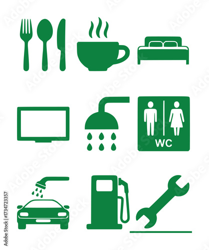 Green Icons Representing Services and Amenities