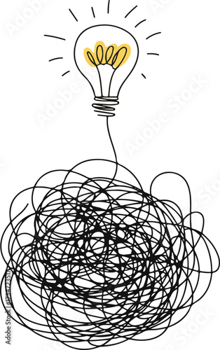 Lightbulb Idea Emerging from a Tangled Mess of Lines