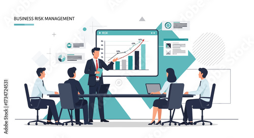 Business risk management presentation showcasing growth charts and analysis to the team