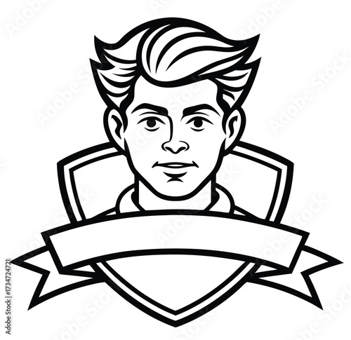 Cartoon vector illustration of a man with shield and sword