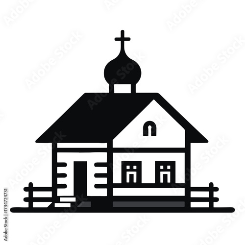 Vector illustration of a traditional wooden church with cross for cultural heritage design on transparent background