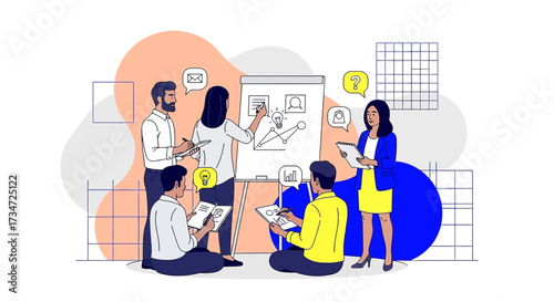 Collaborative business team brainstorming ideas and planning strategy in a modern office environment