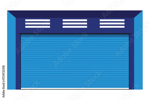 Vector art of blue garage door illustration with a modern design, featuring horizontal lines and a sturdy frame ideal for industrial or architectural projects