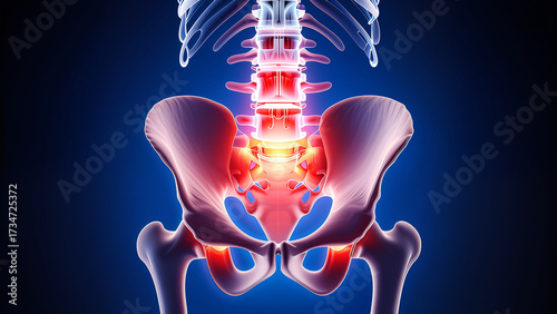 Lumbar spine and pelvis skeletal anatomy with pain bone body