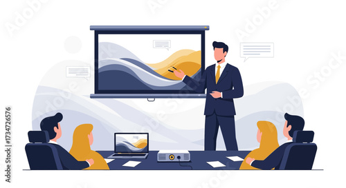 Engaging business presentation delivery showcasing information to team members