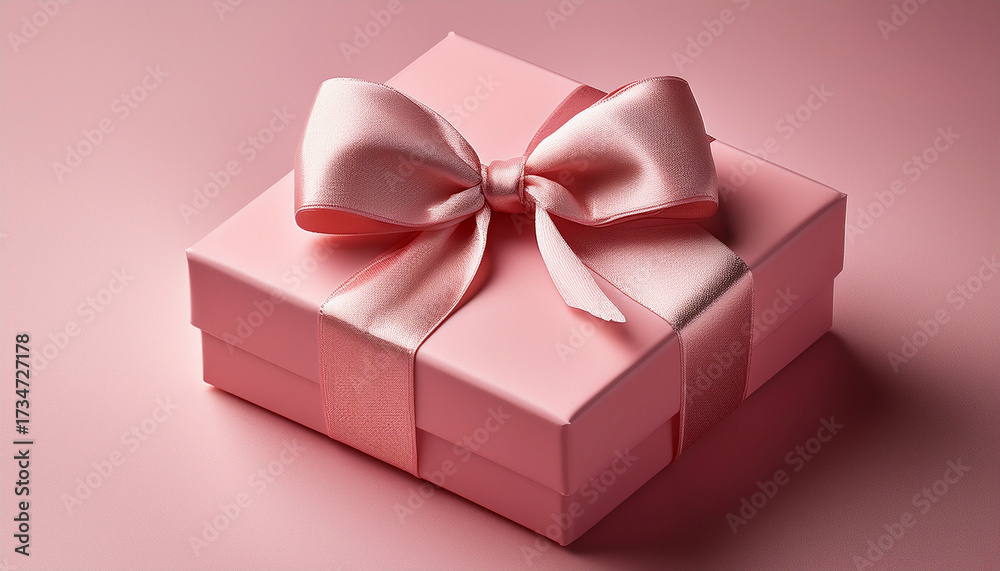 Obraz premium The Beautifully Wrapped Pink Gift Box With Elegant Bow And Textured Finish