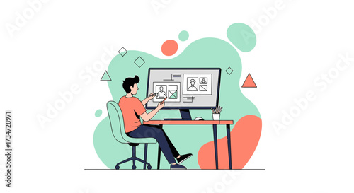 Illustrative depiction of a remote worker designing on a computer at home or office
