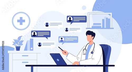 Online medical consultation with doctor and patients through digital platforms for telemedicine