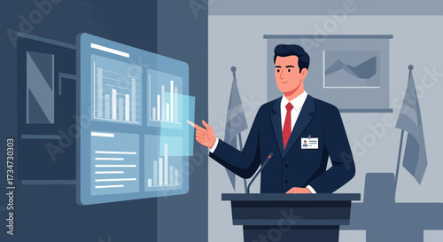 Professional presentation with data visualization using advanced touch screen technology