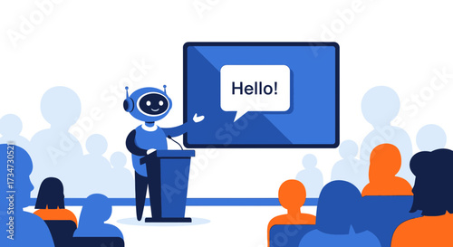 Robot presents with technology at a conference for learning and education future trends