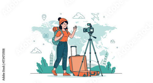 Travel vlogger sharing adventures with a global audience creating content on the go