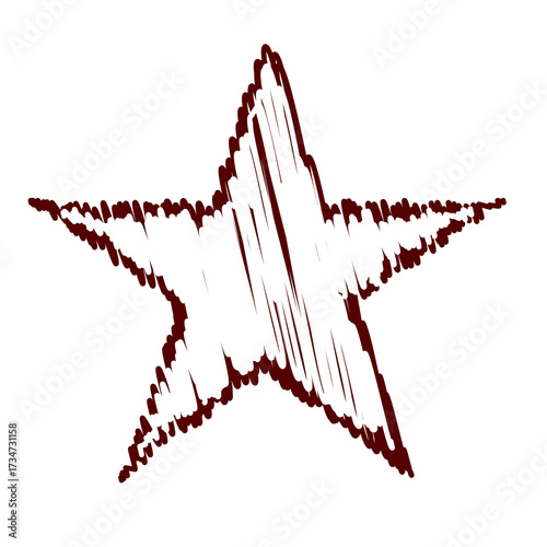 A stylized five-pointed star is rendered with loose white lines against black ground.