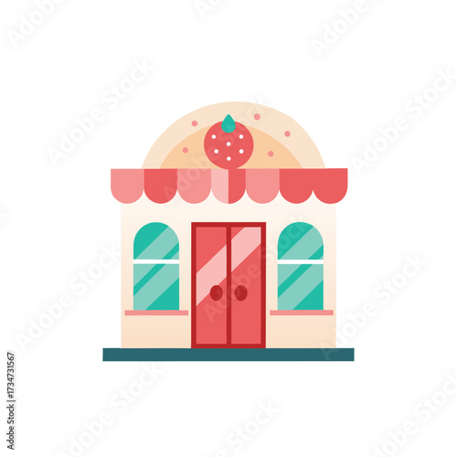 Cute strawberry themed shop front illustration design vector graphic art
