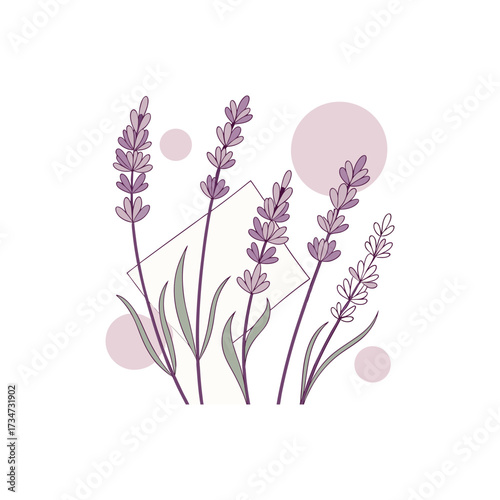 Elegant Lavender Illustration with Geometric Shapes on White Background