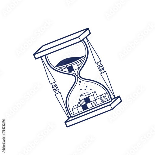 Hourglass outline filled with cubes symbolizing the passage of time