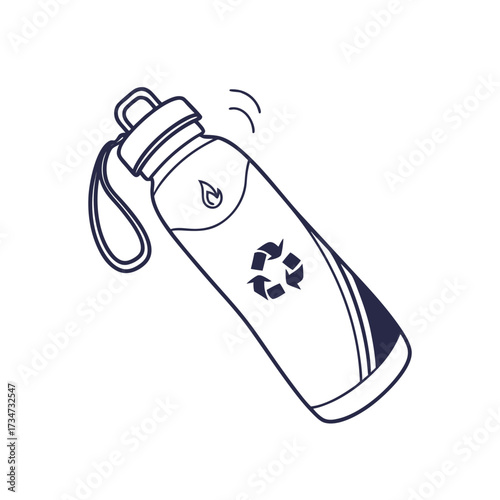 Reusable water bottle with recycle symbol icon sustainable lifestyle concept