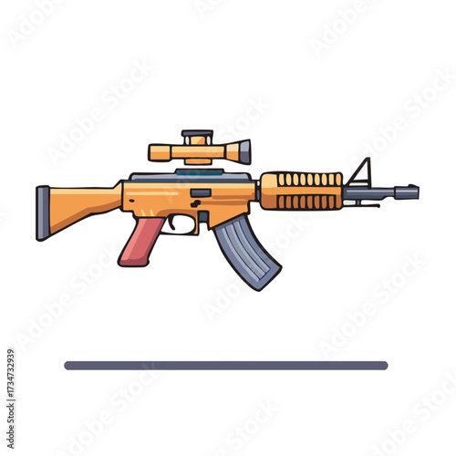 Cartoon Assault Rifle with Scope and Magazine